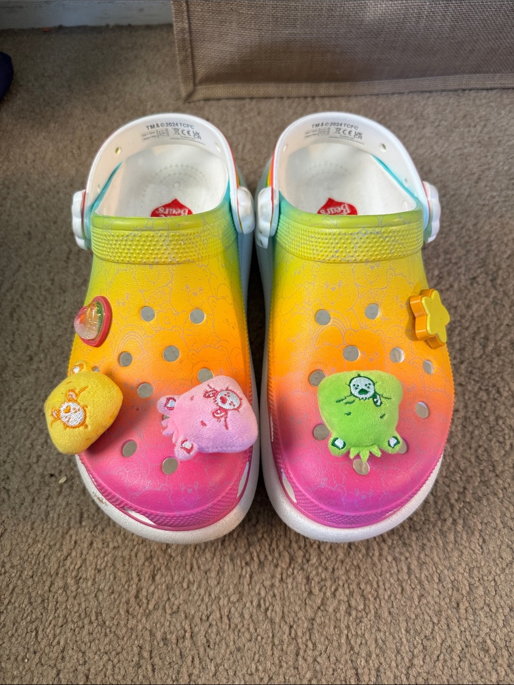 CROCS Men’s Gradient Rainbow Clogs with Plush Charm Accents